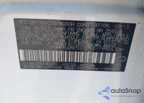 2014 Lexus Is 250 из США, поврежденный, VIN JTHBF1D25E5023713